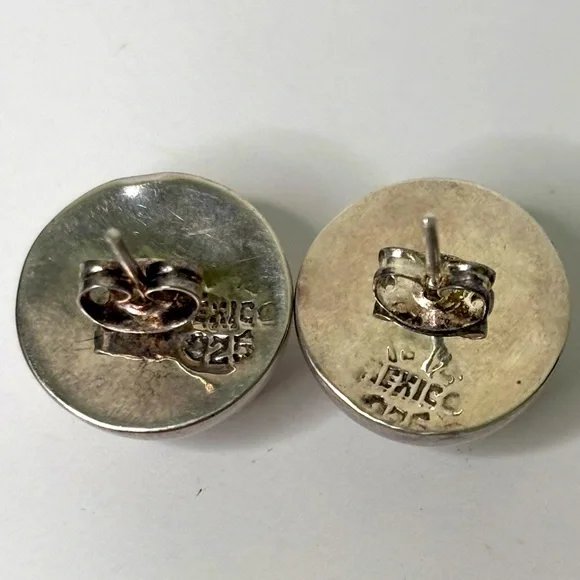 Vintage Mexico Sterling Silver Half Dome Button Large Stud Earrings - Picture 2 of 5